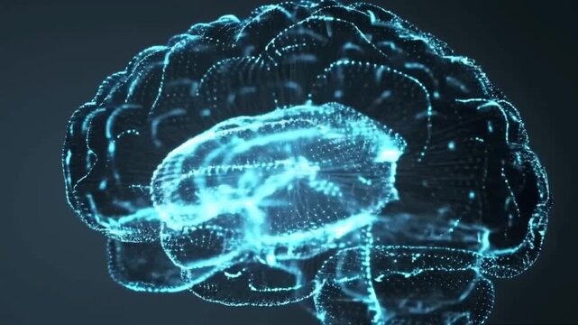 Glowing digital human brain with neural pathways isolated against dark background