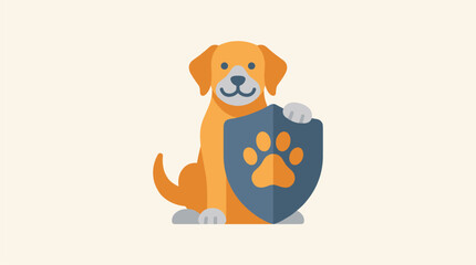 Obraz premium Flat design illustration of a dog holding a shield with a paw print, representing pet insurance or protection