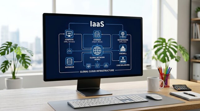 IaaS Infrastructure as a Service concept shown on a computer screen for business process optimization.