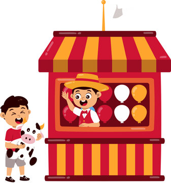 Friendly Balloon Game Vendor Welcoming Young Visitors