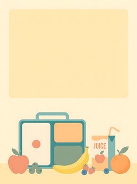 Yellow teal flat vector back to school background with lunch box