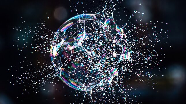 Exploding Soap Bubble Bursting with Splashing Water Droplets