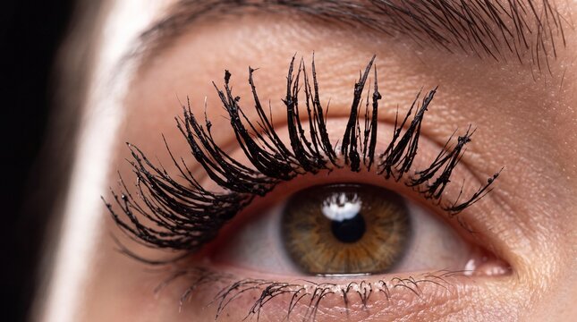 Close-up of Woman Eye with Clumpy Black Mascara Eyelashes