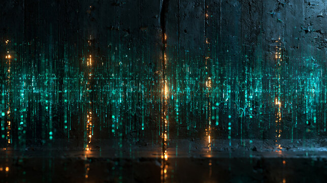 Abstract Digital Matrix Data Stream with Neon Glow Background