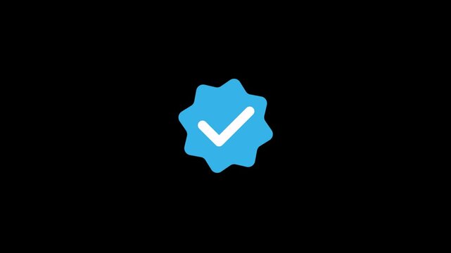 White Check Mark in Blue Starburst Verified Badge Isolated on Black Background