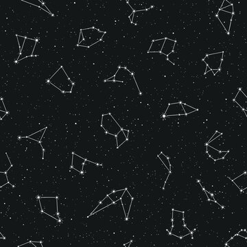 Seamless Pattern Background of White Constellation Line Maps