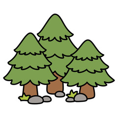 Pine Trees Nature Forest Cartoon Style Illustration Isolated © YQvibe Studio
