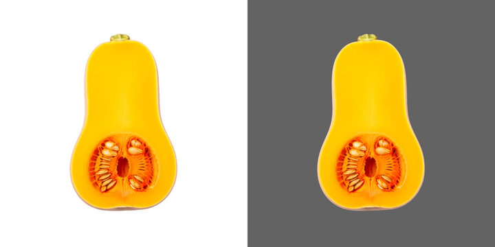 Fresh halved butternut squash with seeds inside high quality food photo