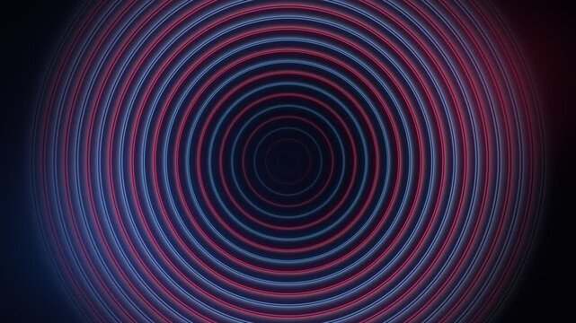 Hypnotic concentric rings in vibrant red and blue against a dark background