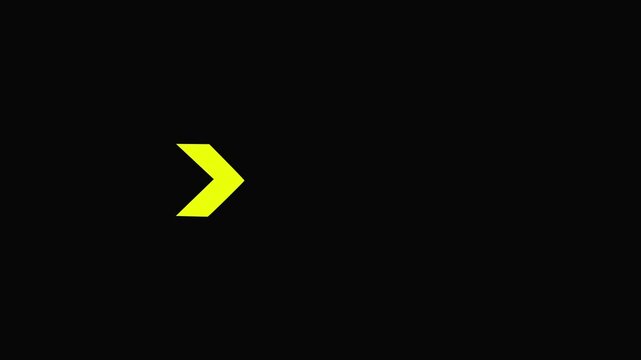 Right arrow directional loop animation.  Animated arrows for the overlay video layer .black background and yellow arrow  icon animation 4k video...