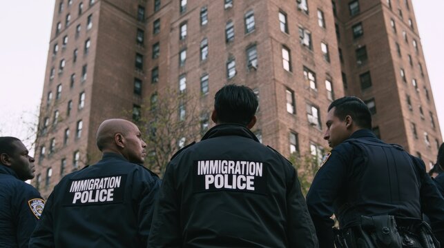 Immigration police officers in city