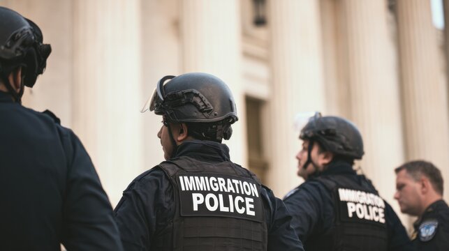 Immigration police officers in city