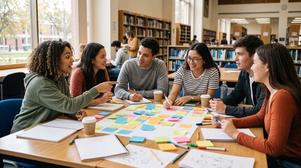 Obraz premium University students brainstorming around a table