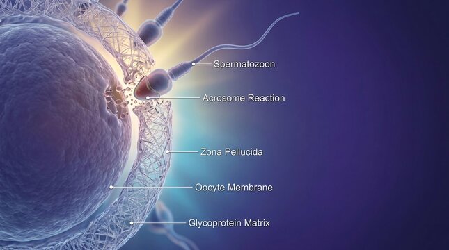 3D Medical Illustration of Spermatozoon Fertilizing an Oocyte with Acrosome Reaction