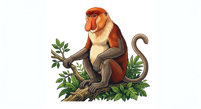 Proboscis Monkey Unique Long-Nosed Primate of Indonesian Borneo Wildlife Vector