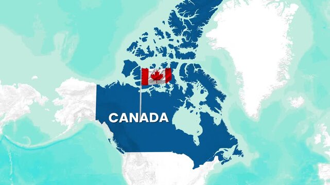 Canada map with waving national flag in animated motion video footage