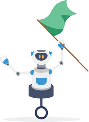 Robot holding green flag standing on mechanical monowheel platform © vector mall