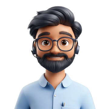 3d cartoon man wearing glasses and headset providing friendly customer support and online transparent background assistance