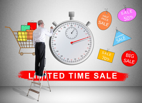 Limited time sale concept drawn by a man on a ladder
