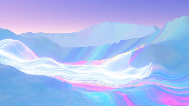 Abstract pastel waves forming a surreal mountain landscape in blue and pink light