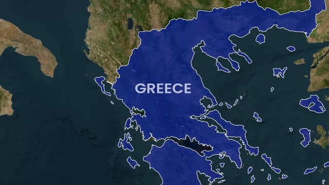 Greece map digital motion animation showing national borders and geography