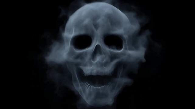 Skull mask remains visible against a black background with hollow eye sockets