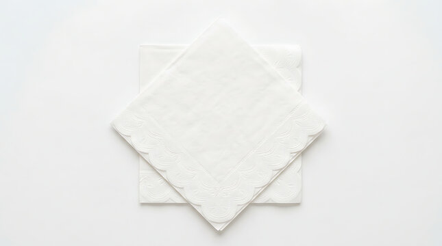 White linen napkins with scalloped embroidered edges stacked on a white background