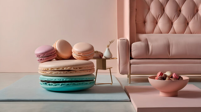 Pastel pink aesthetic dessert table with macarons