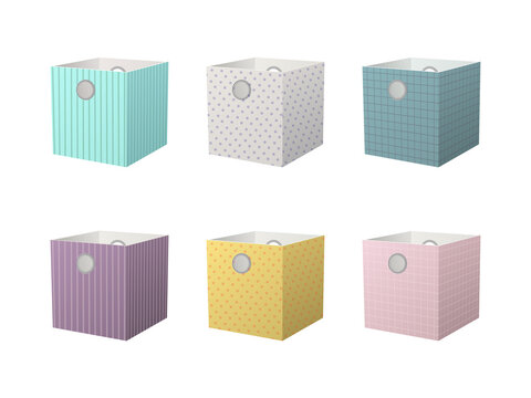 Colorful cube-shaped containers for storage or decoration transparent background
