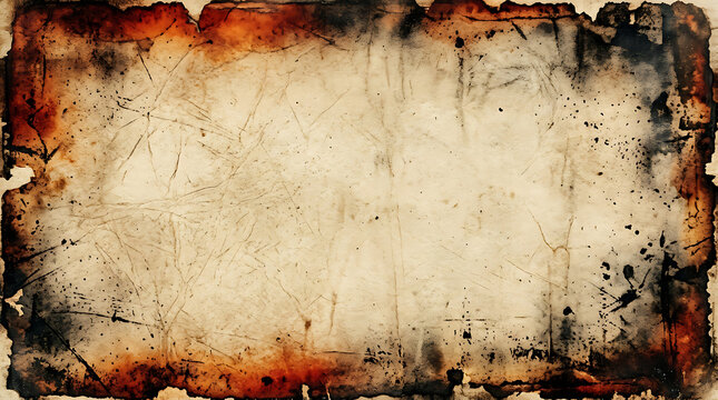 Old vintage paper texture with burnt edges and grunge stains