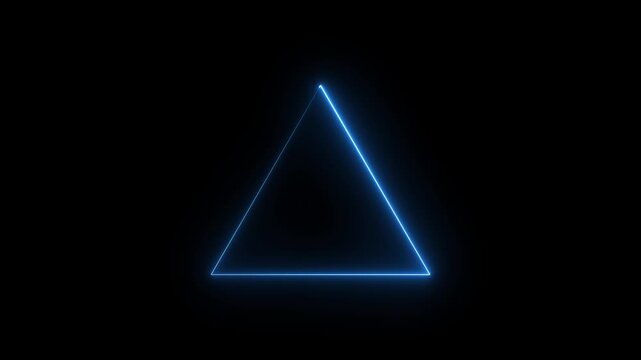 Glowing neon line triangle icon animation on black background