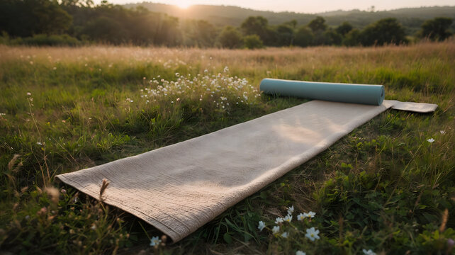 Rolled natural canvas fabric texture on grass