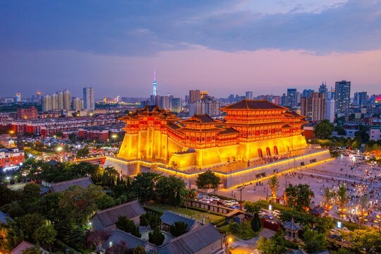 luoyang yingtian gate tower illuminated by lights at night