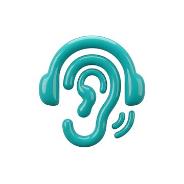 A 3d rendered illustration of a human ear wearing headphones representing audio listening and sound communication concepts