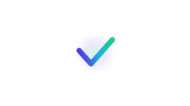 Colorful confetti shapes merge to form a gradient checkmark symbol transitioning into a clock hand rotation on a clean white background