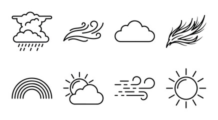 Fototapeta premium Weather Icons Set, Meteorology Symbols, Climate Icons, Forecasting Elements, Nature Symbols