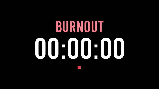 Burnout is about to happen soon. Upcoming burnout, approaching in the near future. Burnout almost here, in a short time - a countdown timer counting seconds the this event.