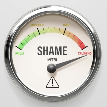 Shame - shame meter at maximum. High and rising values of shame. Meter needle reaching crushing levels. Shame values off the charts. (No AI, made by humans for humans).