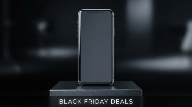 Sleek smartphone showcased in exclusive black friday deals display