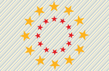 Fototapeta premium Navy Star Pattern With Scalloped Edge and Pastel Diagonal Stripes Decorative Background