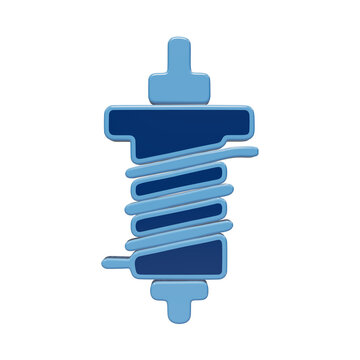 A 3D rendered icon of a blue mechanical coil spring or shock absorber component, isolated on a white background, for engineering and, technical diagrams isolated on a transparent background