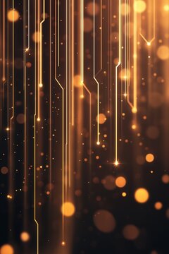 Golden abstract technology background with glowing lines and bokeh, digital texture