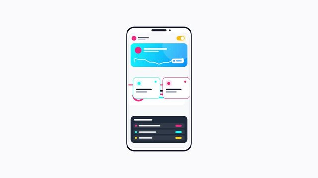 Minimalist smartphone display shows mobile application interface with financial charts and data visualization dashboard on white background