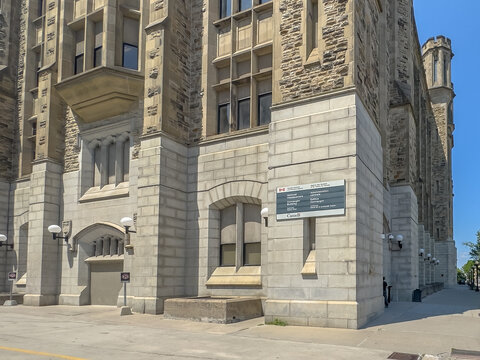 Ottawa, Ontario, Canada. August 25, 2026. Low angle view of the historic Connaught Building facade, headquarters of Canada Revenue Agency.