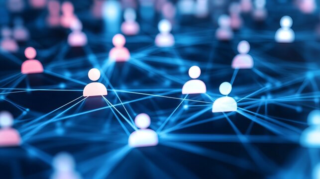 Abstract digital network connecting glowing human figures, symbolizing global communication and interconnectedness, concept for business growth and innovation