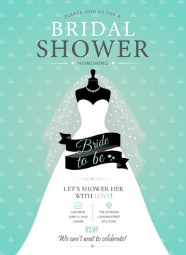 Bridal Shower Invitation Card Template. Wedding Illustration. Green Theme.