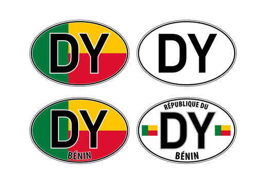 Benin, oval international vehicle registration code license plate car sticker, vector illustration