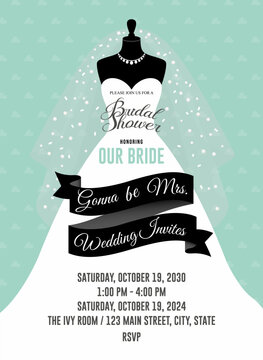 Bridal Shower Invitation Card Template. Wedding Illustration. Green Theme.