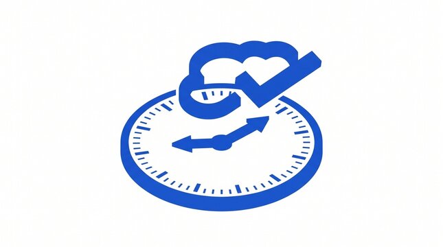 Clock face illustration featuring time management concept with check mark and abstract cloud element