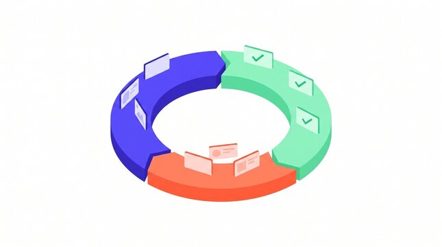 Isometric infographic process circle vector illustration with multi colored segments and checklist